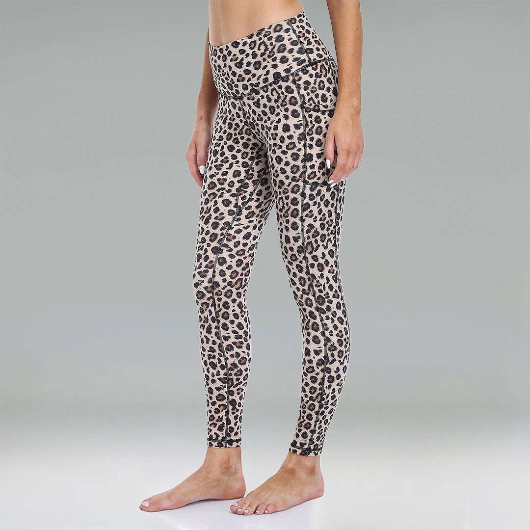 Essential No-Roll High Waisted Leopard Workout Leggings 7/8 w/Pockets