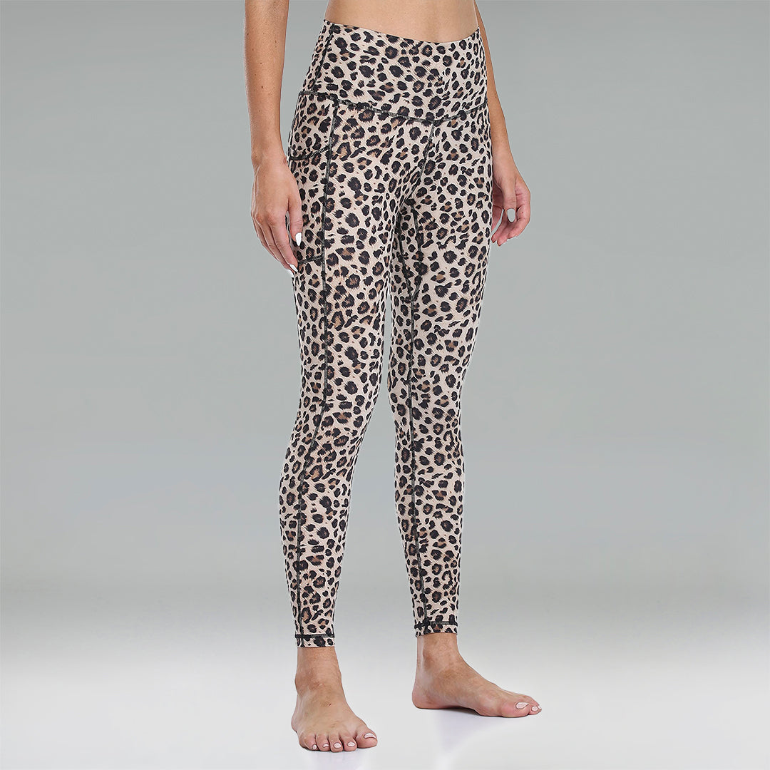 Essential No-Roll High Waisted Leopard Workout Leggings 7/8 w/Pockets