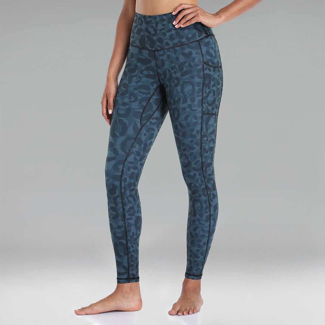 Essential No-Roll High Waisted Leopard Workout Leggings 7/8 w/Pockets
