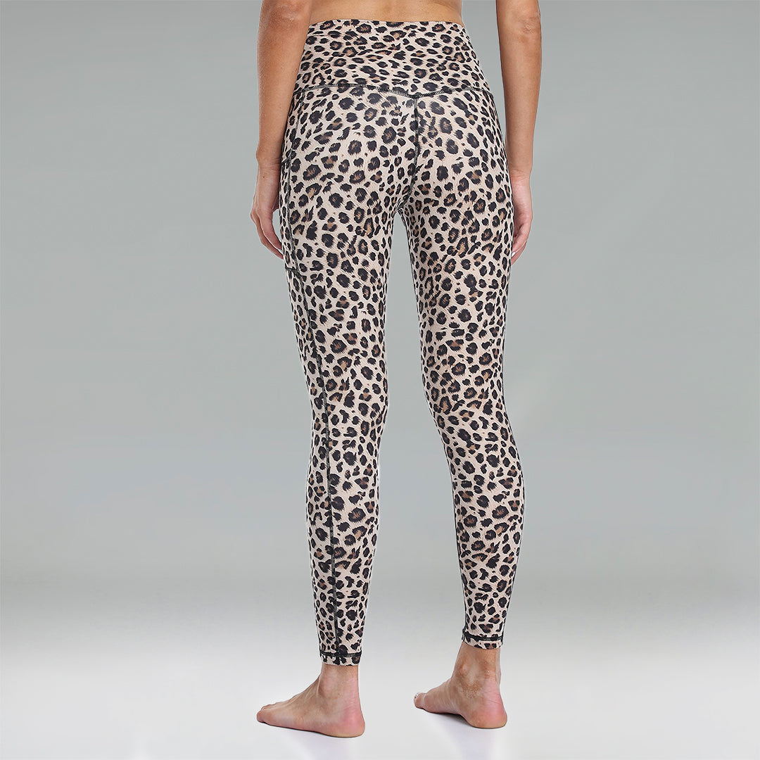 Essential No-Roll High Waisted Leopard Workout Leggings 7/8 w/Pockets